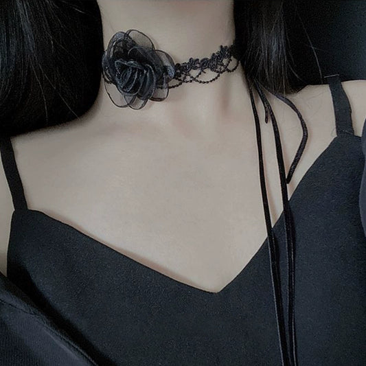 Sexy Dual-Style Black Rose Choker Necklace