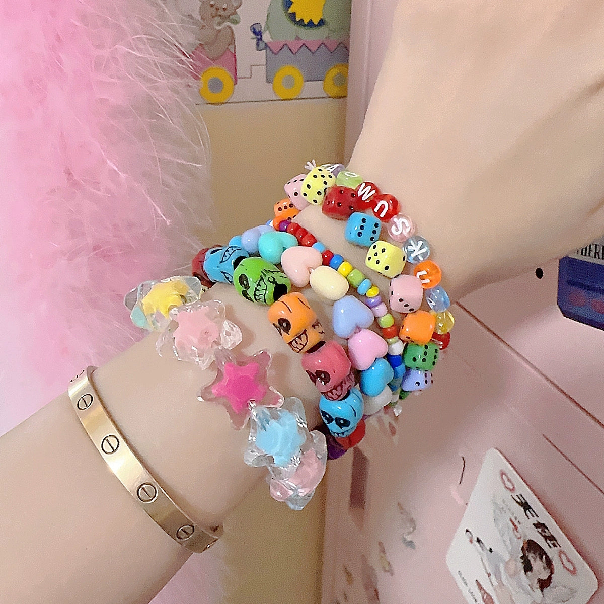 Korean Style Y2K Candy Neon Beaded Bracelet