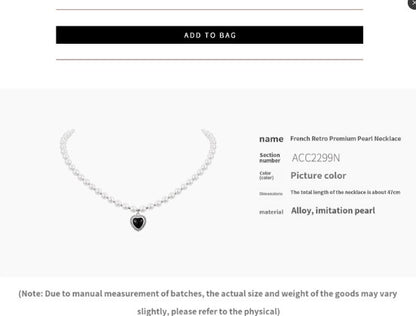 Chic Black Heart Pearl Necklace